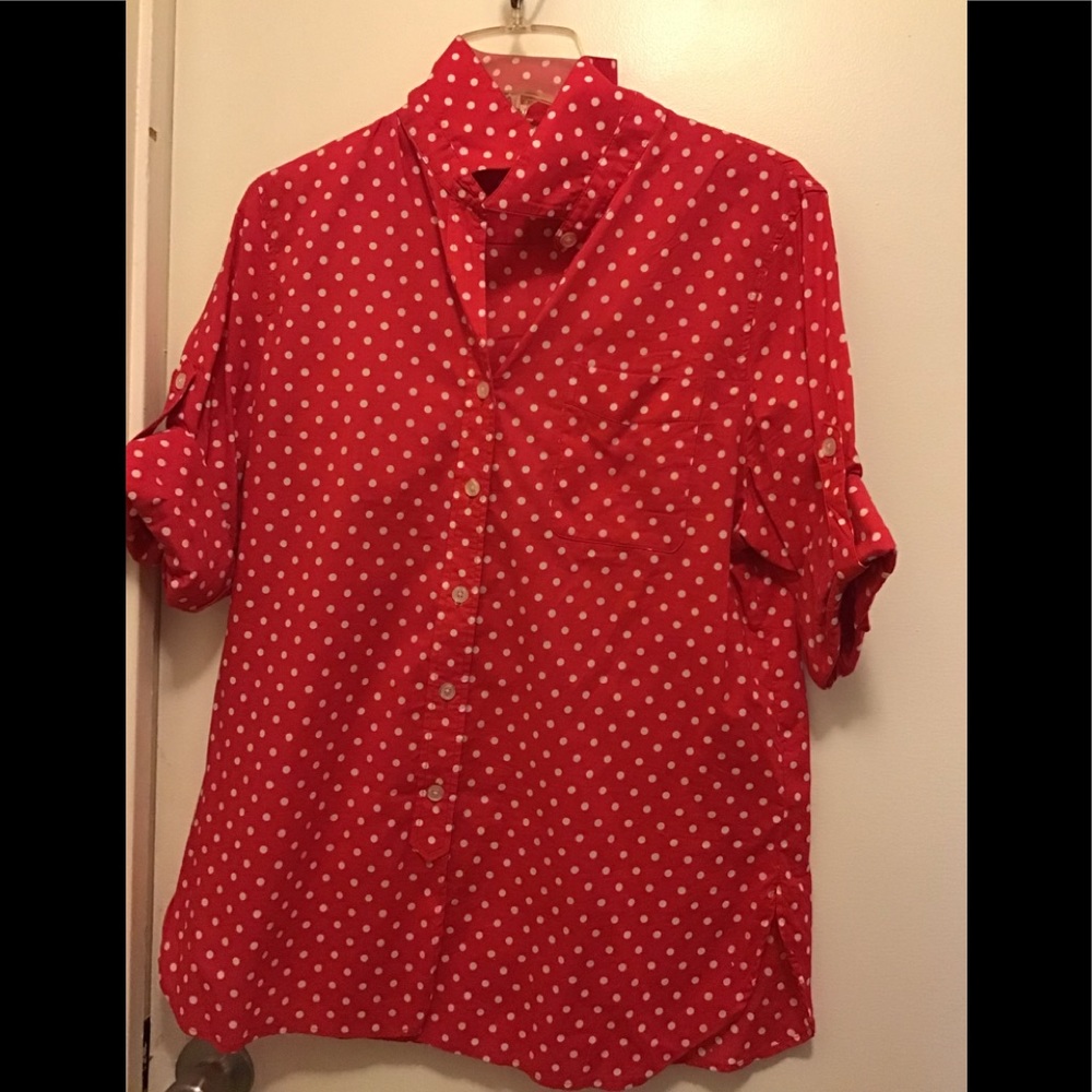 Pink polka dot tailored shirt
